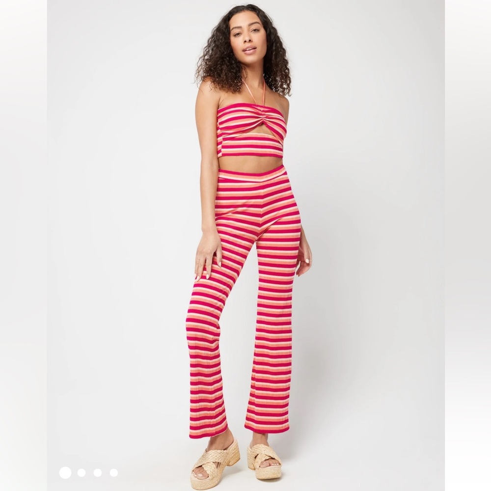 L*Space Paloma Striped Flare Pants Pink Orange Ribbed High Waist NWT Small